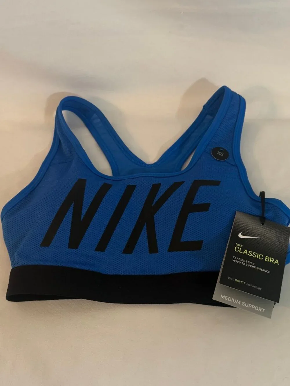 NWT Nike Women's Classic Logo Sports Bra Royal Blue & Black X-Small Padded #4095